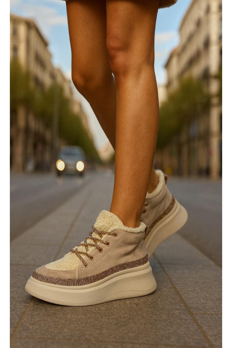 Mihali Peluş Spor Ayakkabı Bej - Spor Ayakkabı