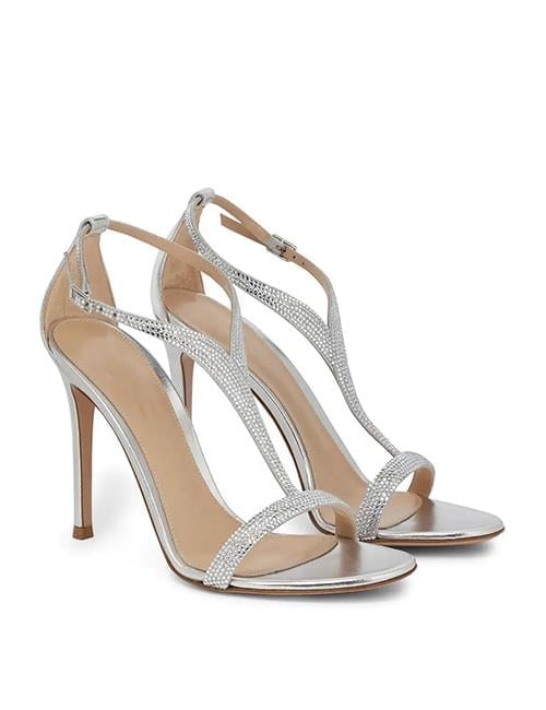 Minvi Kristal Taşlı Topuklu Ayakkabı Gümüş
