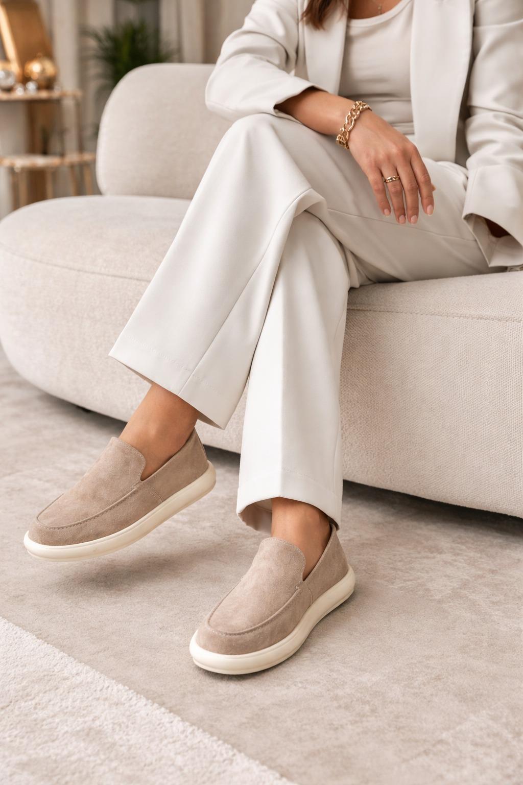 Monako Soft Süet Loafer Bej - Loafer