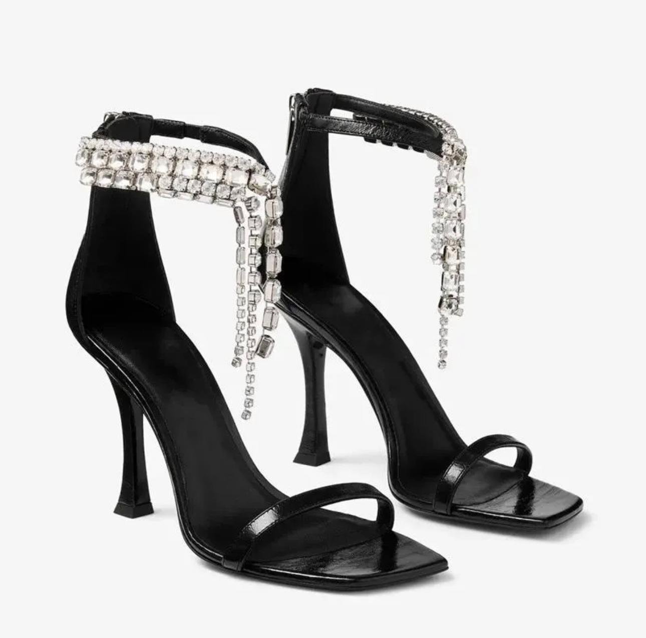 Naky Kristal Taşlı İnce Topuklu Ayakkabı Siyah