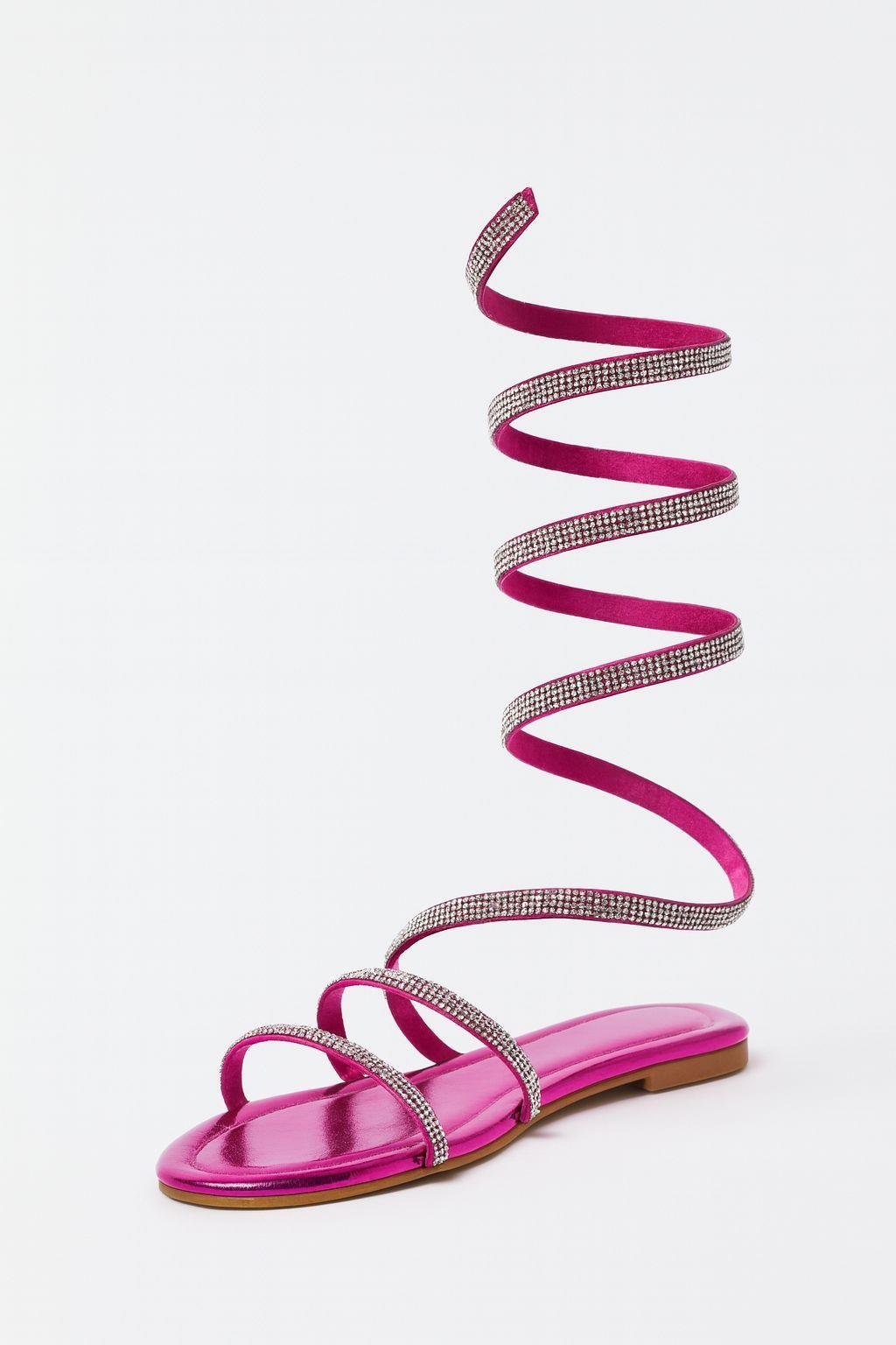 Noire Kristal Taşlı Sandalet Fuşya - 