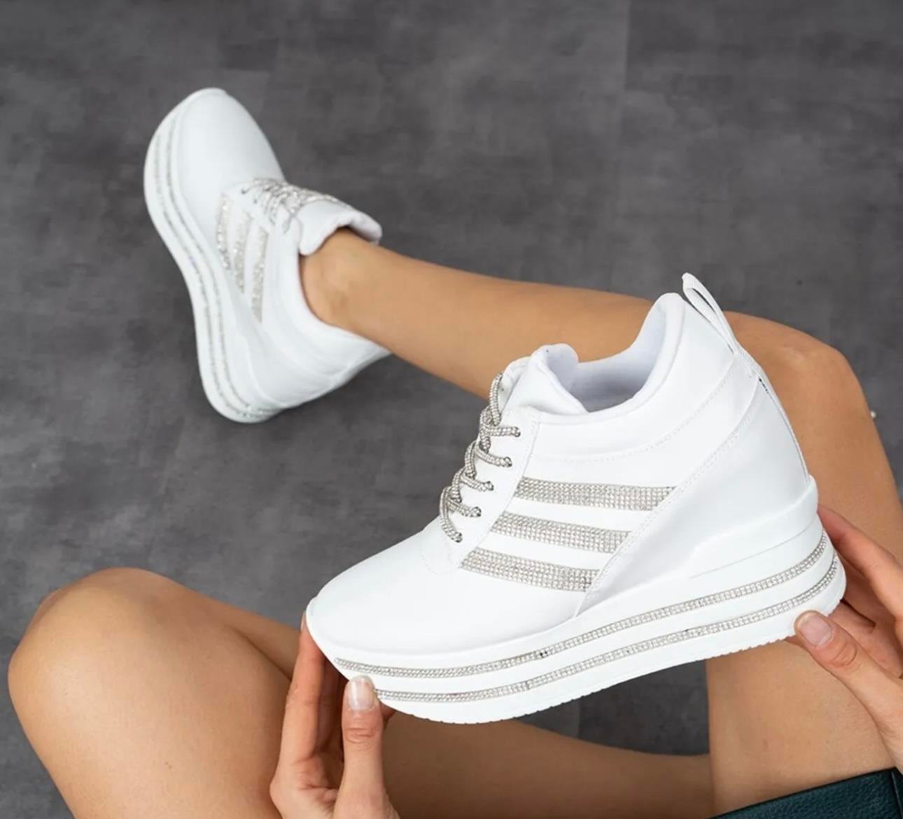 Okita Gizli Topuk Spor Ayakkabı Beyaz - KADIN AYAKKABI