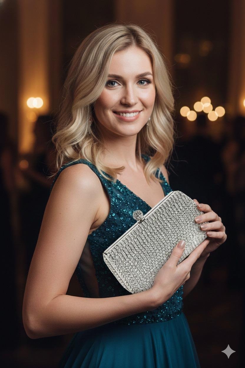 Opal Kristal Çanta Gümüş - Taşlı Çanta