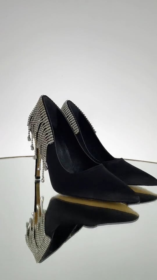 Peru Kristal Taşlı Stiletto Siyah