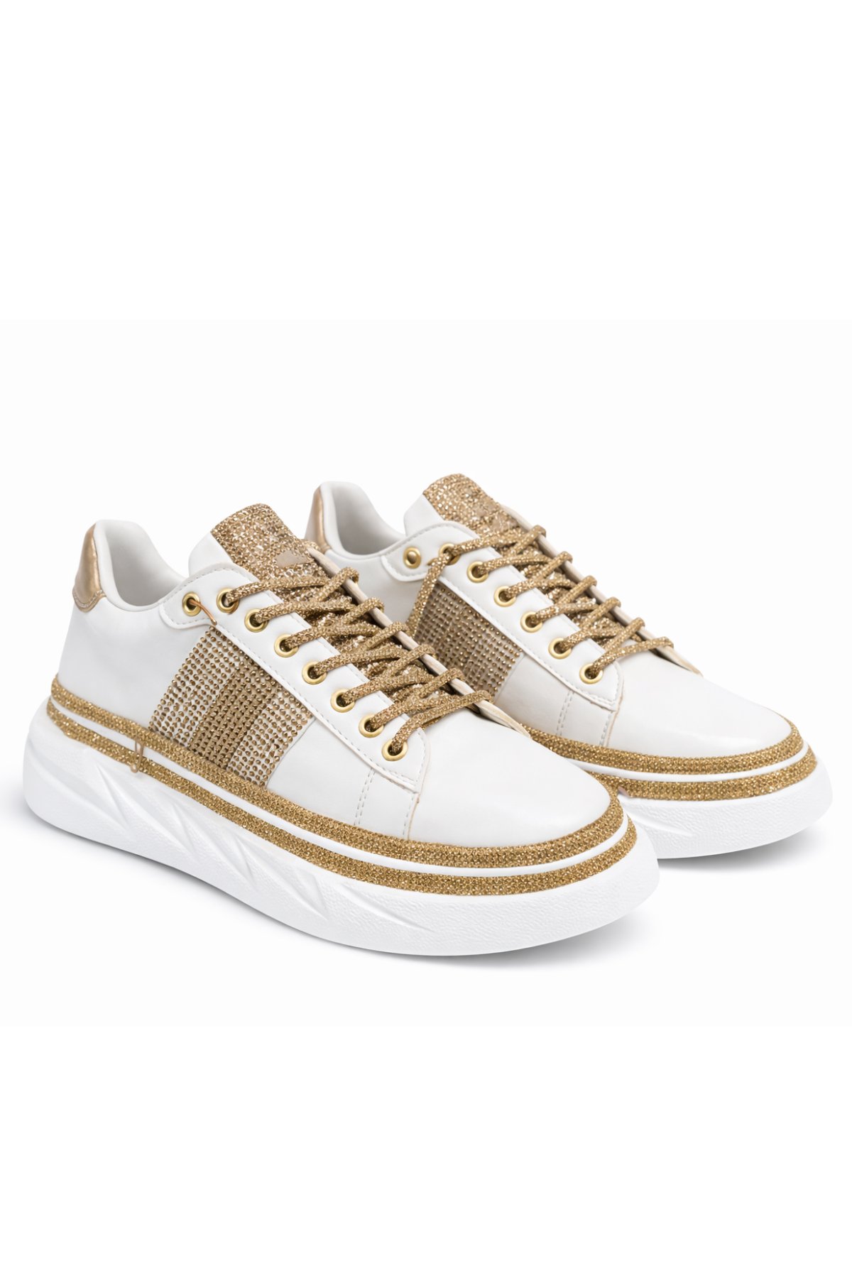 Pille Kristal Taşlı Özel Tasarım Spor Ayakkabı Beyaz