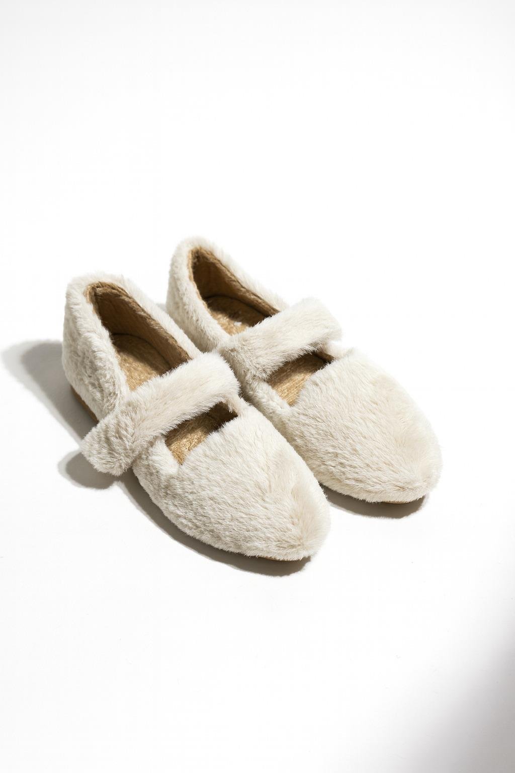 Plush Kürklü Babet Bej - Kışlık Terlik