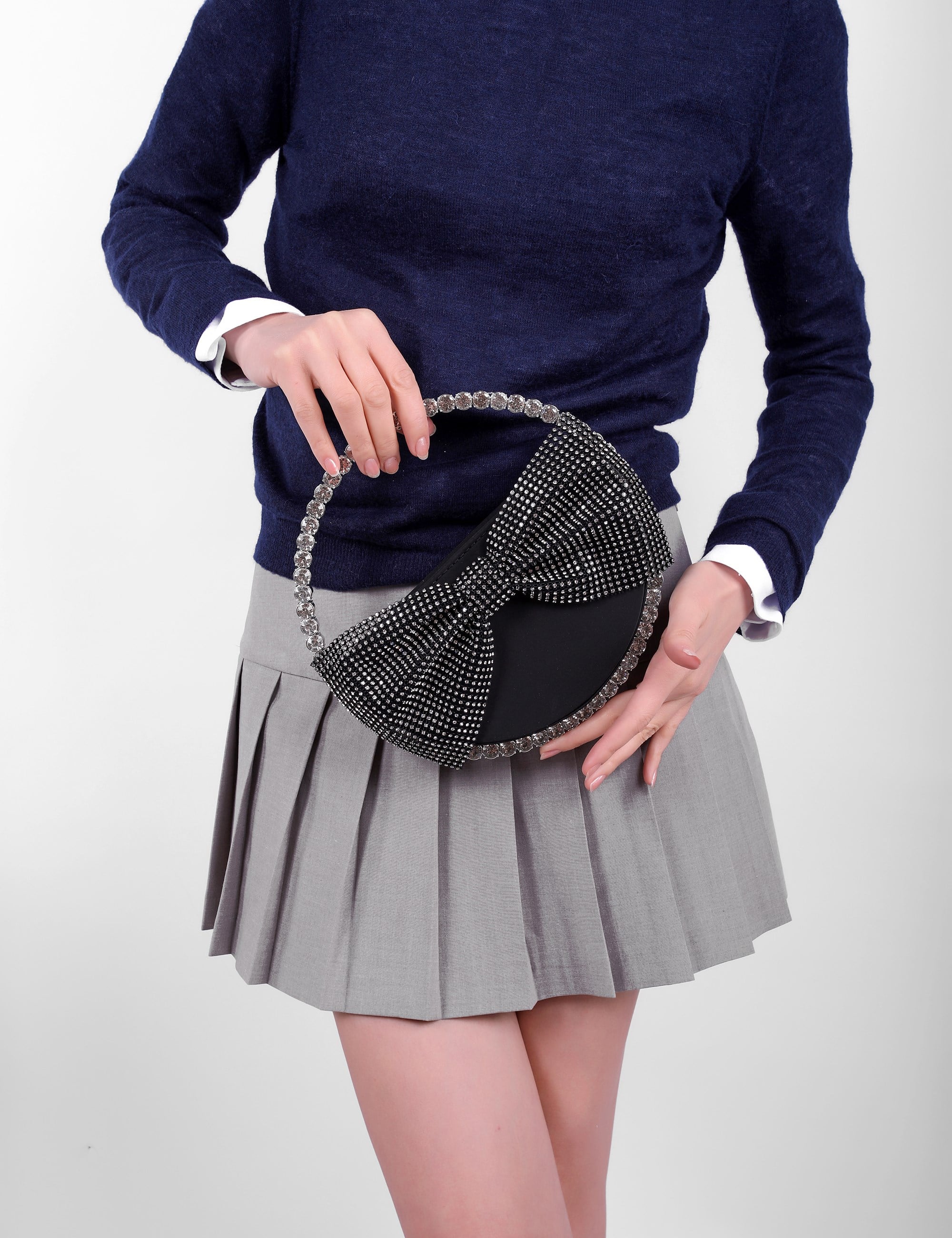 Ribbon Kristal Taşlı Çanta Siyah - ÇANTA