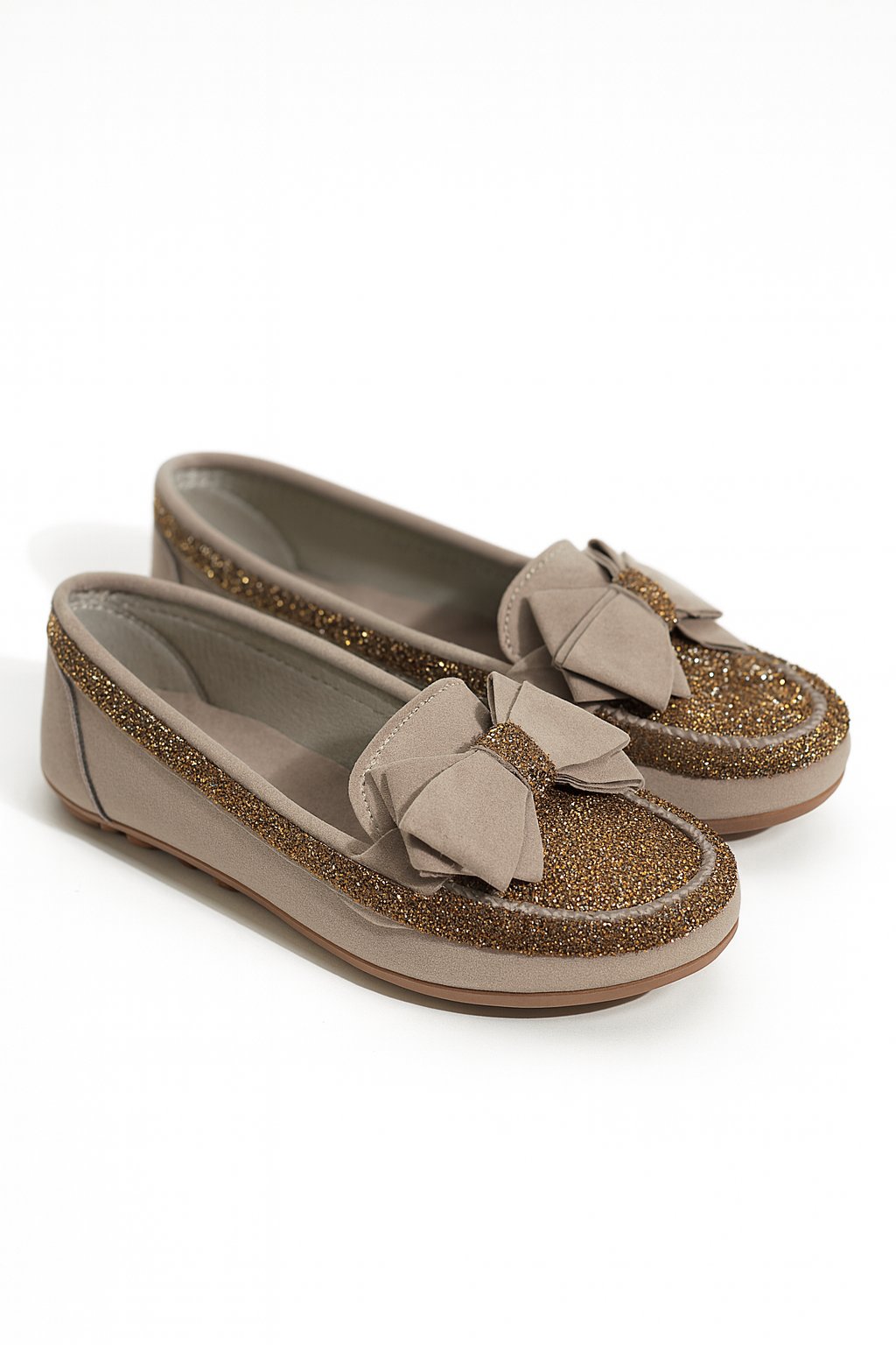 Sax Kristal Taşlı Süet Babet Bej - KADIN AYAKKABI