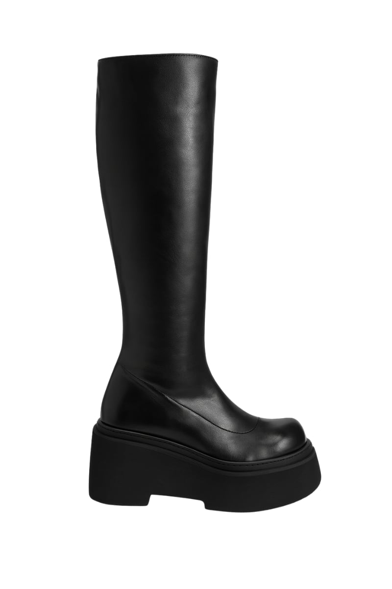 Seline Diz Üstü Kalın Tabanlı Çizme Siyah - Topuklu Çizme