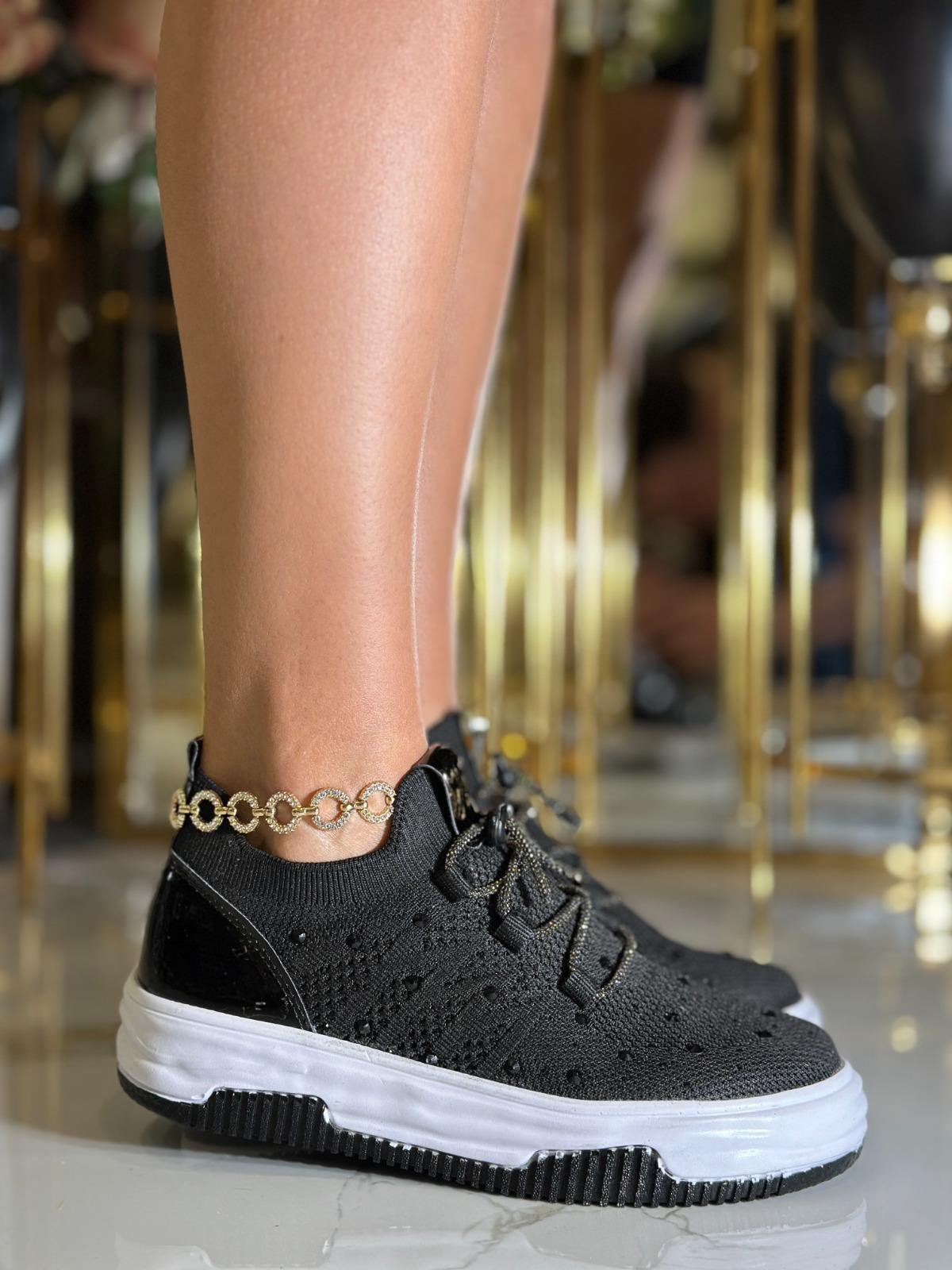 Semmy Kristal Taşlı Triko Spor Ayakkabı Siyah - WOMAN SHOES