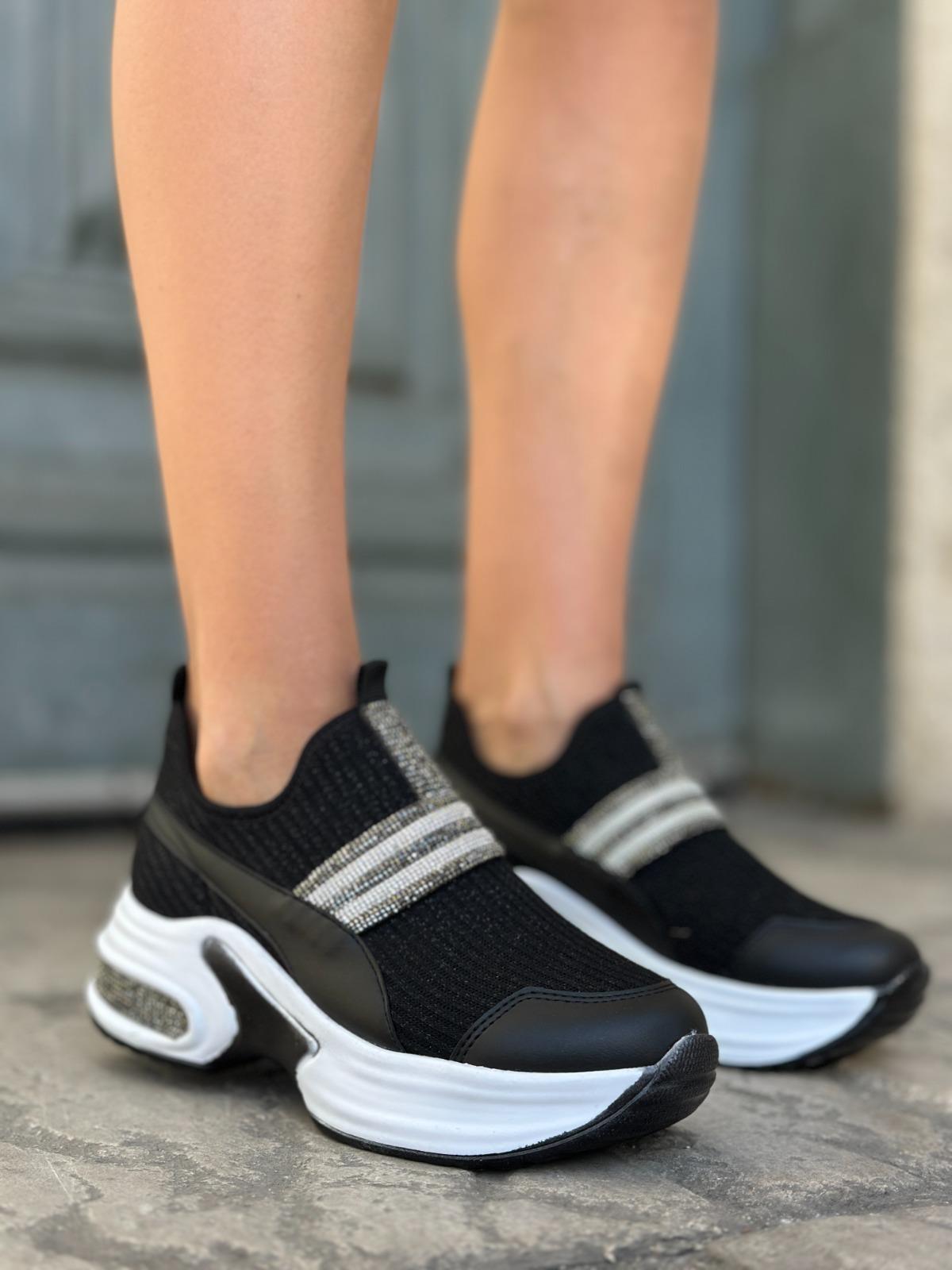 Shade Kristal Taşlı Triko Spor Ayakkabı Siyah - Spor Ayakkabı