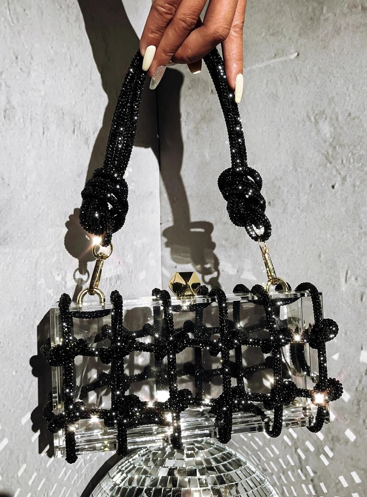 Shay Crystal Stone Bag Transparent - Taşlı Çanta