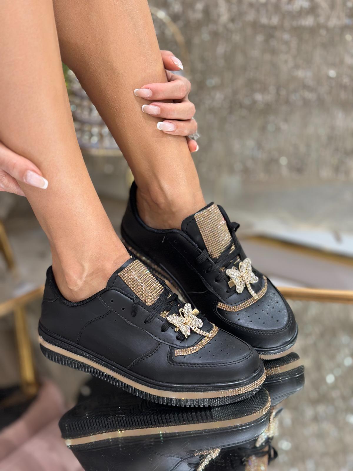 She Kristal Taşlı Özel Tasarım Spor Ayakkabı Siyah