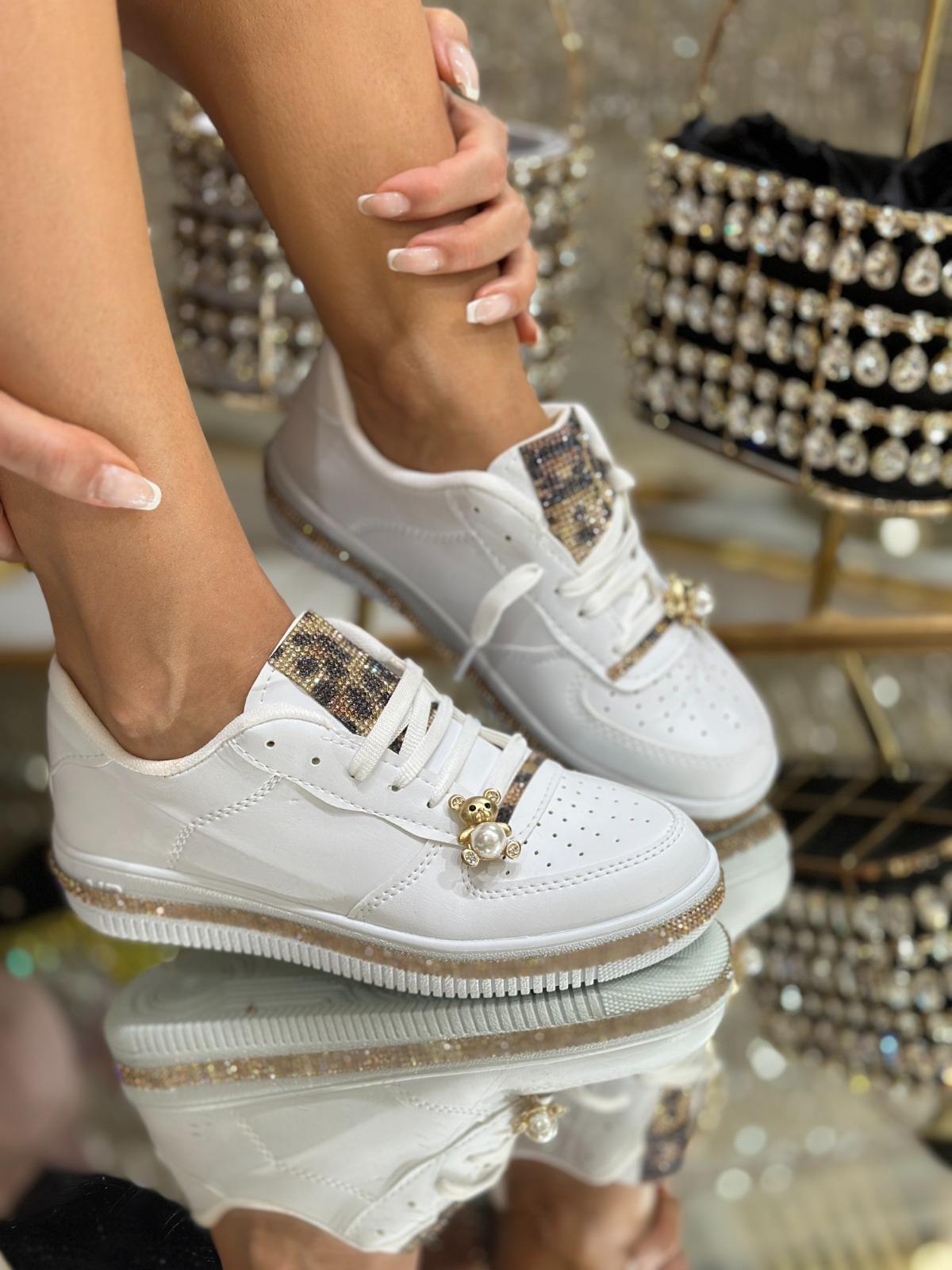 She Kristal Taşlı Özel Tasarım Spor Ayakkabı Gold