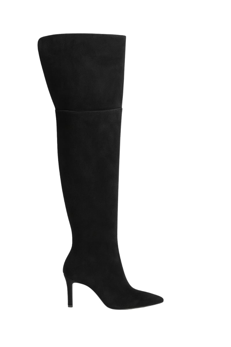 Strana Süet Diz Üstü İnce Topuklu Çizme Siyah - Topuklu Çizme