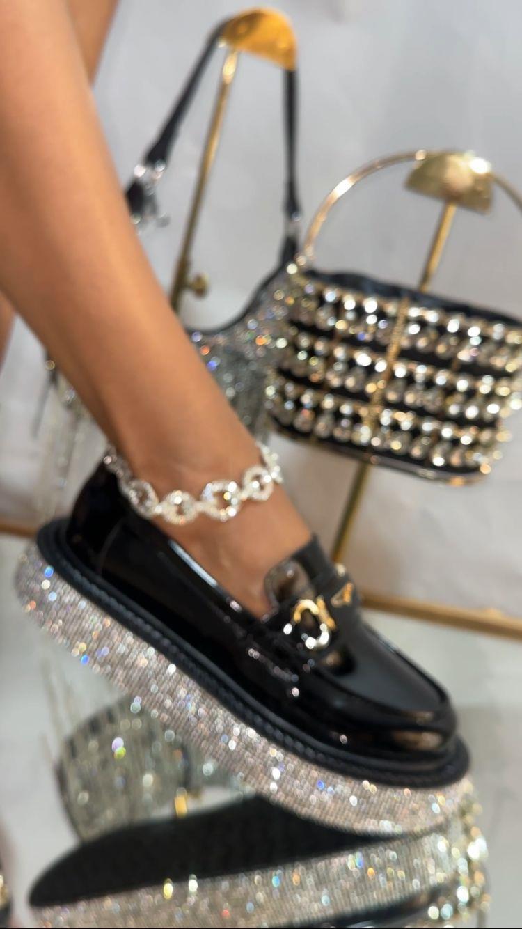 Suzan Kristal Taşlı Loafer Siyah
