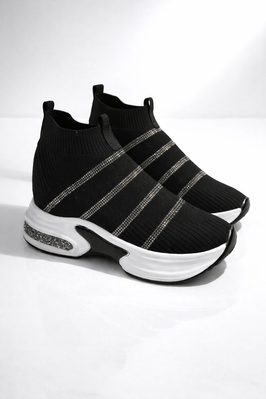 Triko Star Kristal Taşlı Özel Tasarım Spor Ayakkabı Siyah