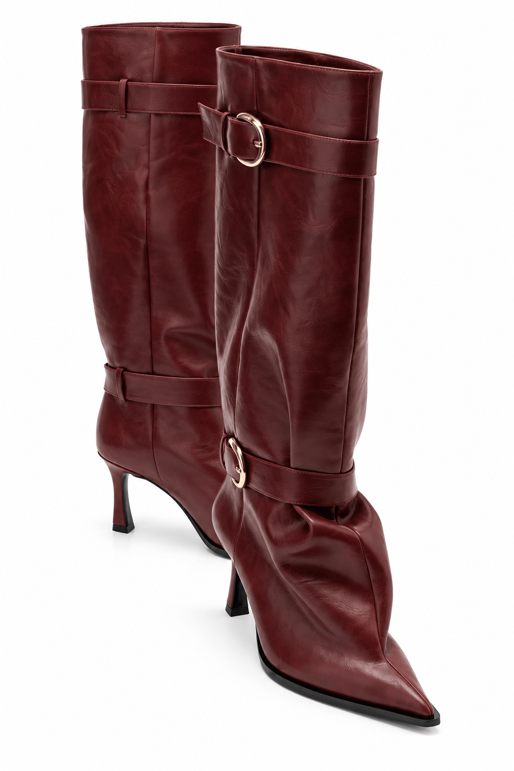 Valiant Belted İnce Topuk Çizme Bordo - 