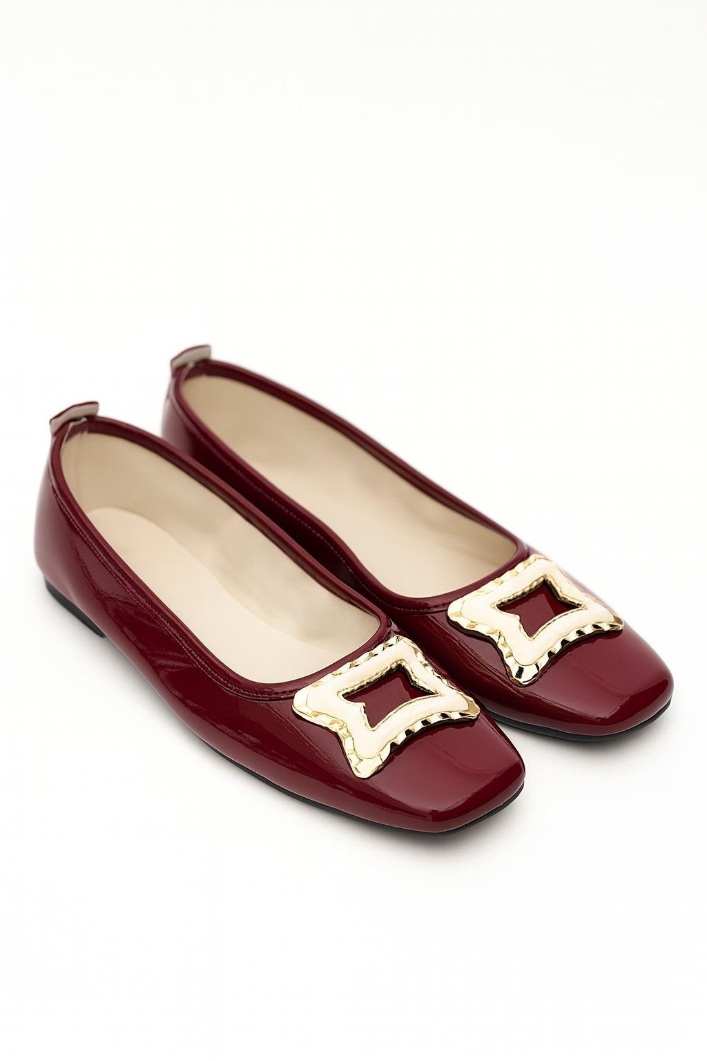 Valment Tokalı Rugan Babet Bordo - WOMAN SHOES