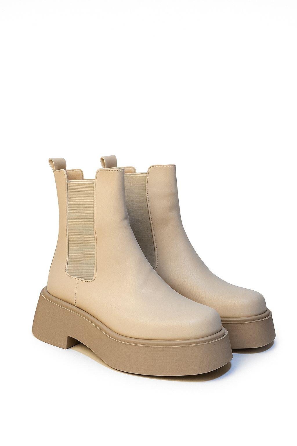 Vami Topuklu Bot Krem - Düz Bot