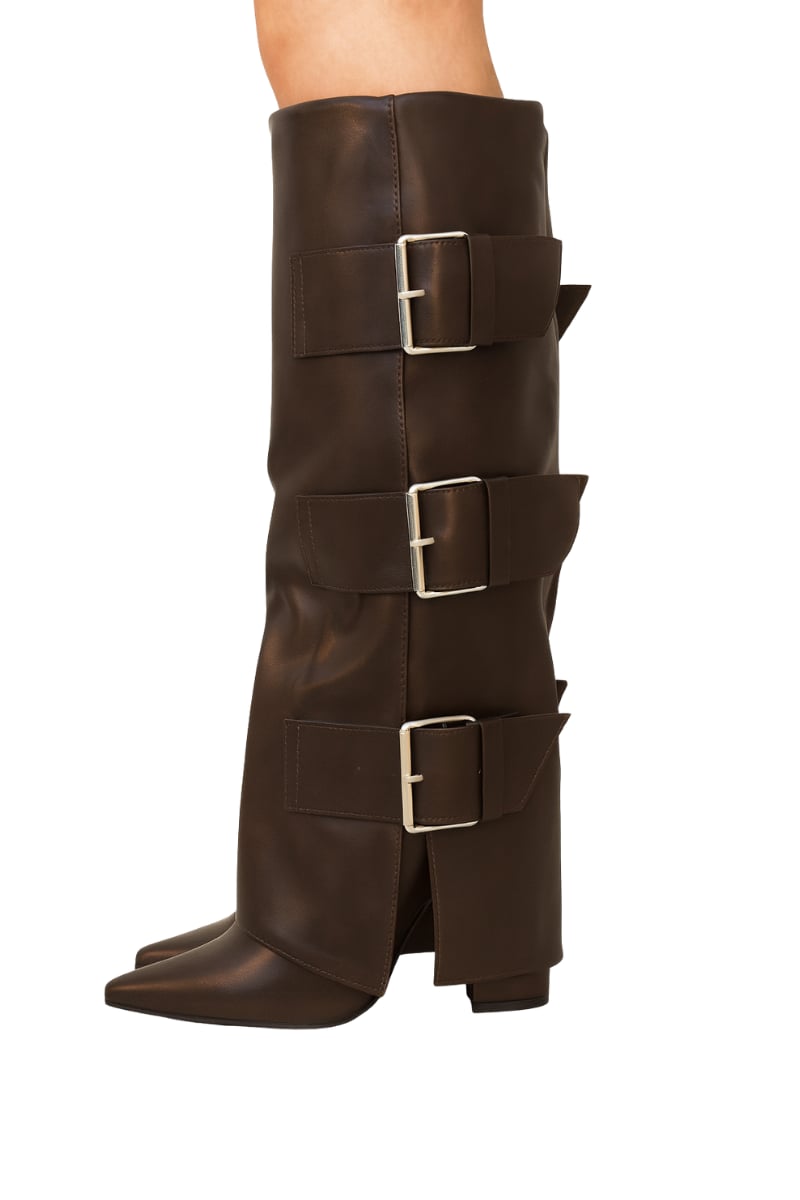 Vanguard Kalın Topuklu Çizme Kahverengi - Topuklu Çizme