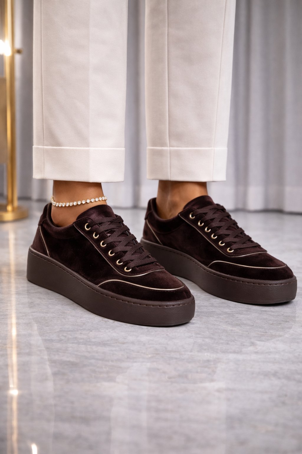 Velvéra Step Kadife Spor Ayakkabı Kahverengi - Spor Ayakkabı