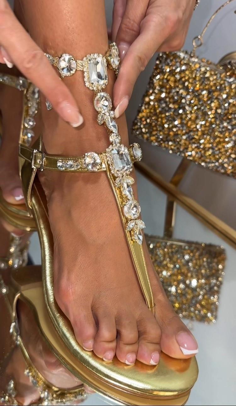 Venice Kristal Taşlı Sandalet Gold