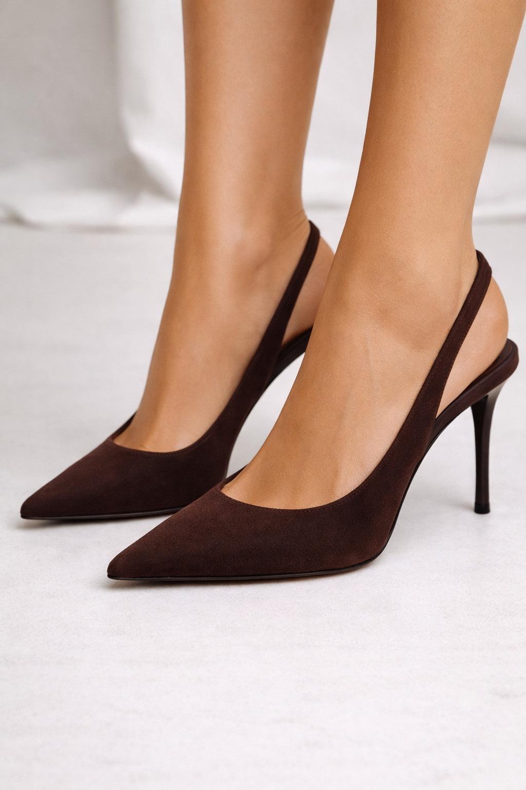 Vierra Slingback Süet Stiletto Kahverengi - Stiletto