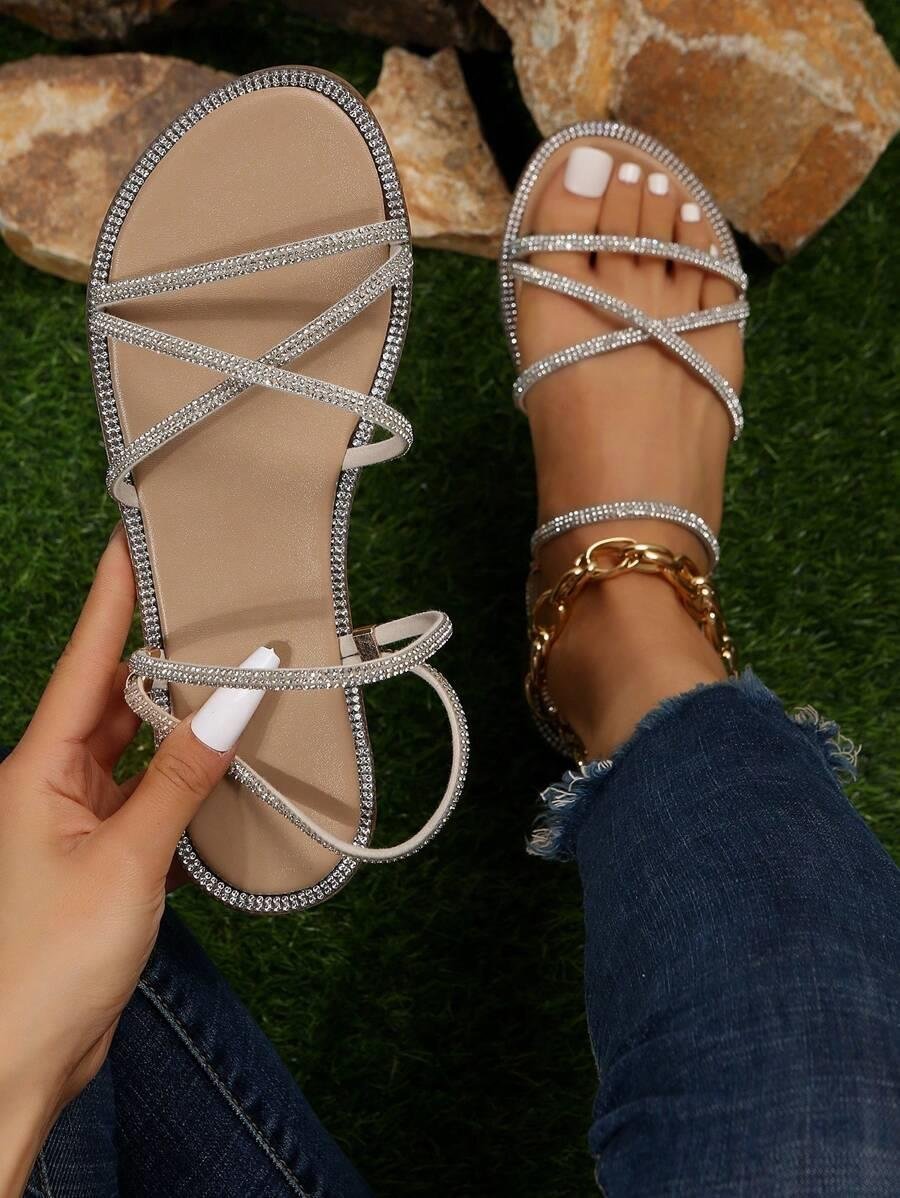 Yiana Kristal Taşlı Terlik Şampanya Gümüş - KADIN AYAKKABI