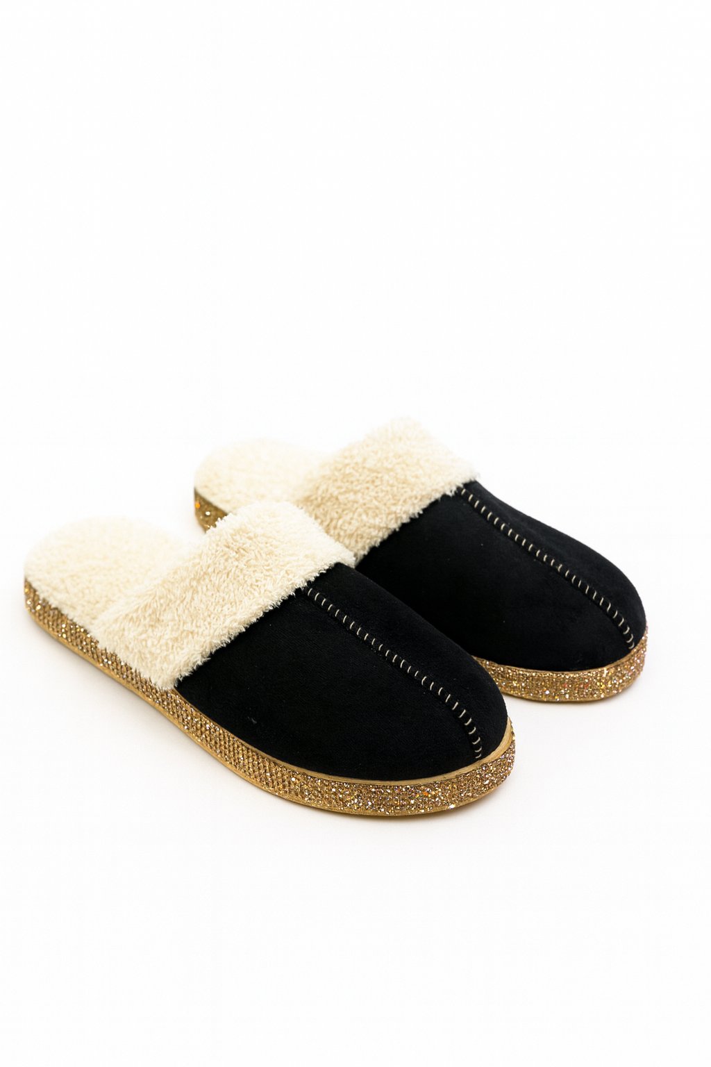 Youne Gold Kristal Taşlı Terlik Siyah - 