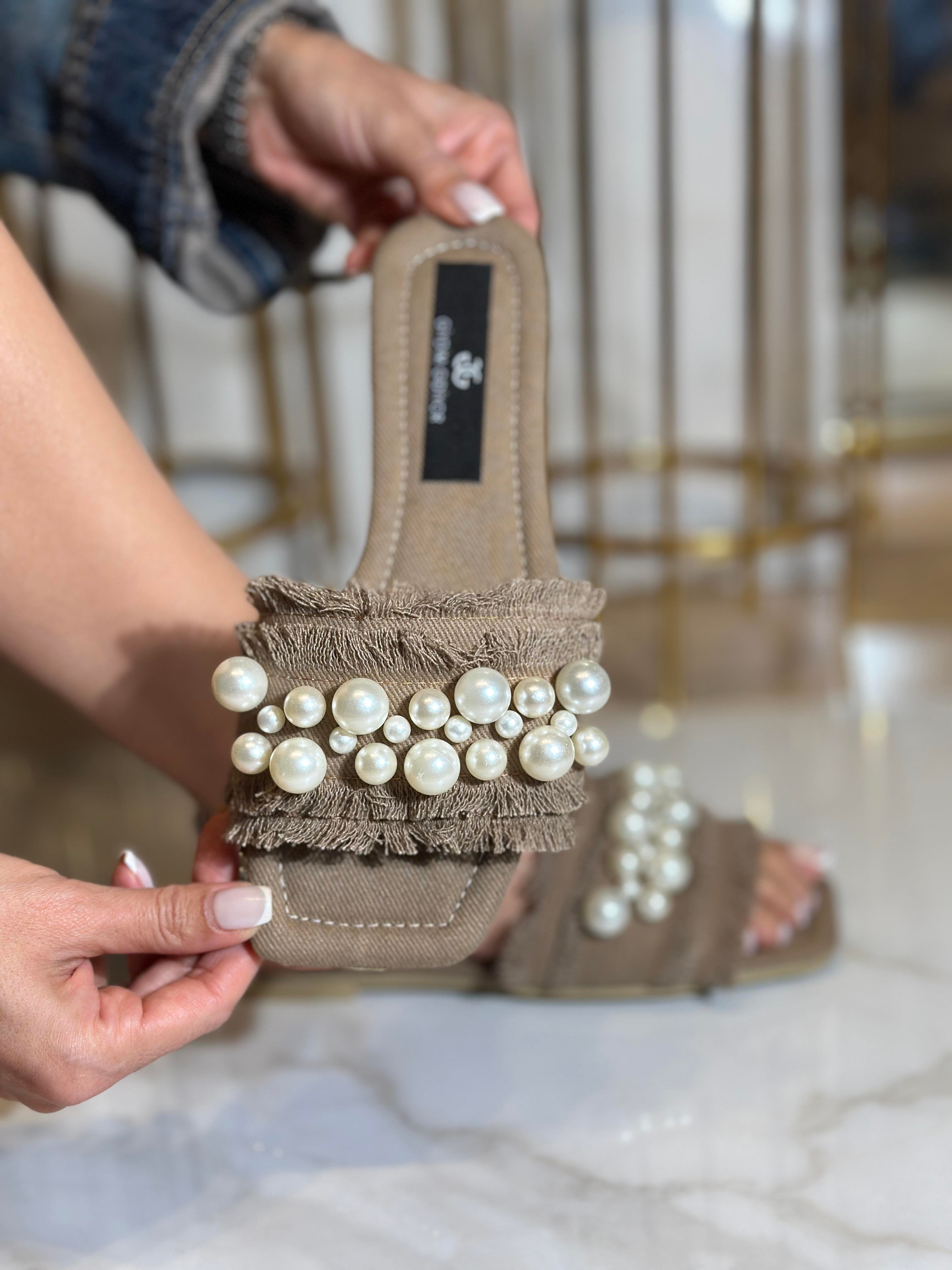 Yusen Kristal Taşlı Terlik Bej