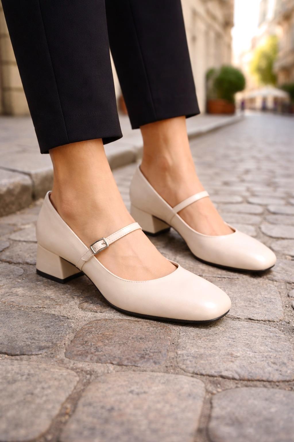 Zelda Topuklu Babet Krem