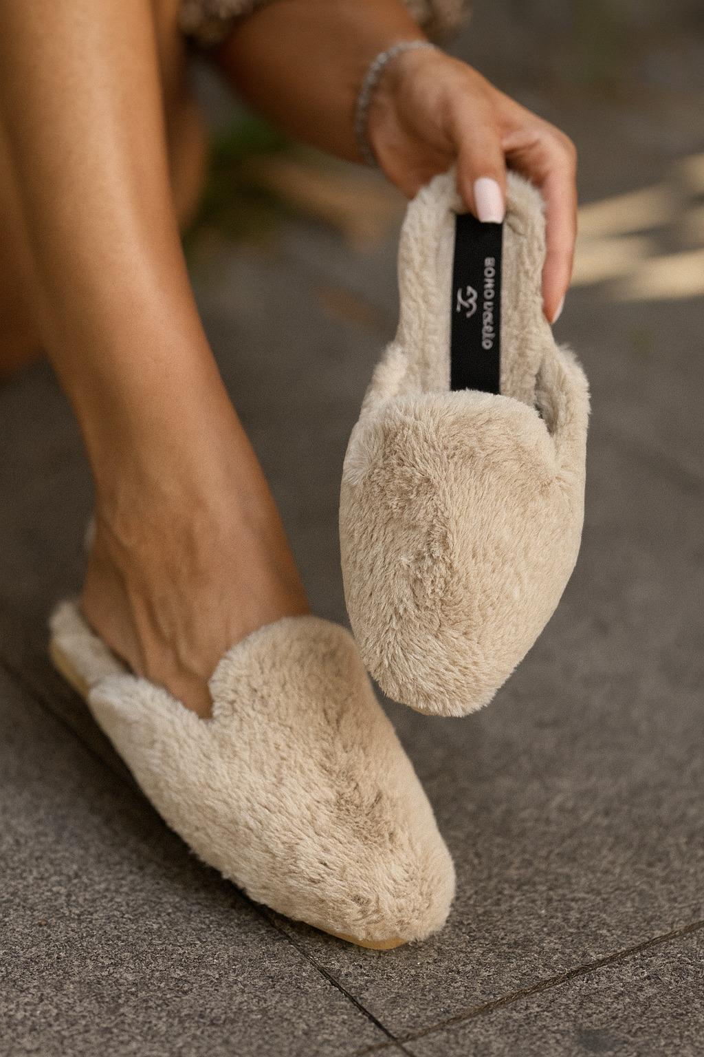 Zola Tüylü Terlik Bej