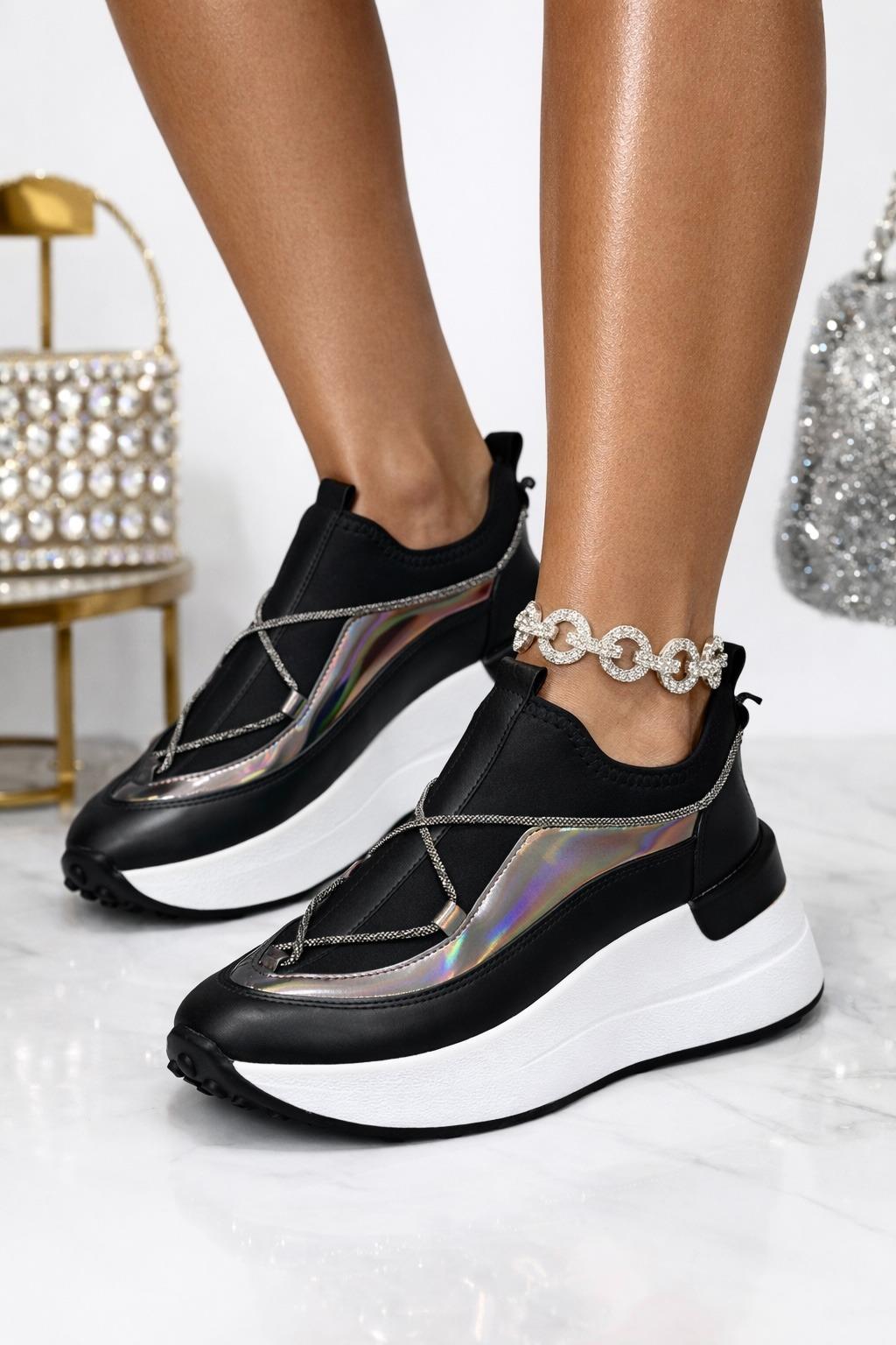 Zunni Kristal Taşlı Özel Tasarım Spor Ayakkabı Siyah - Spor Ayakkabı