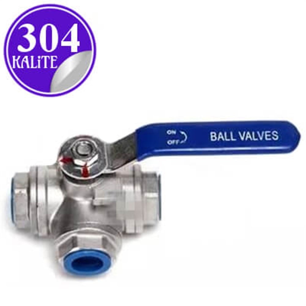 PASLANMAZ ÇELİK 304 KALİTE 3 YOLLU KÜRESEL VANA