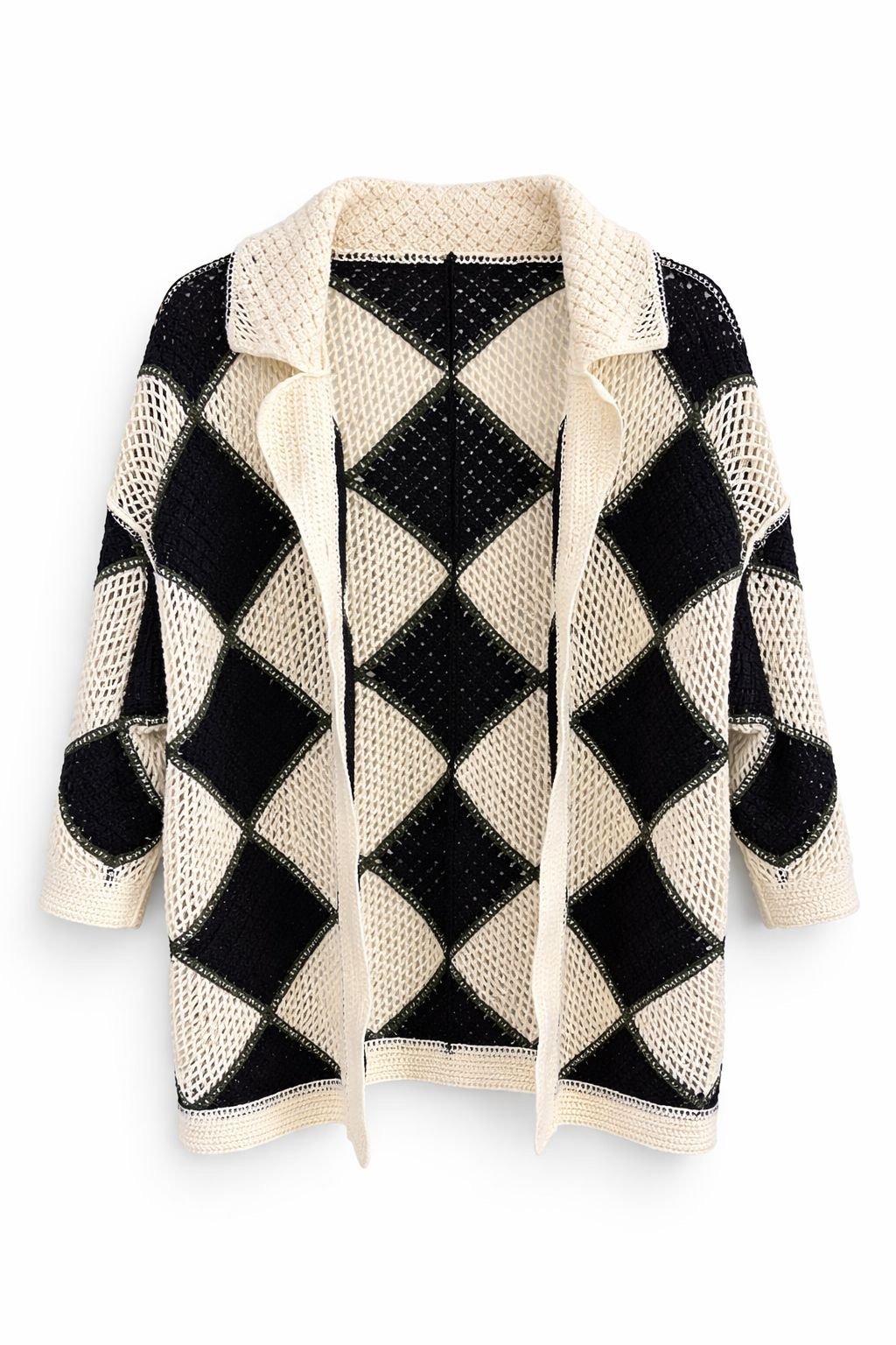 DIAMOND LACE KNIT CARDIGAN