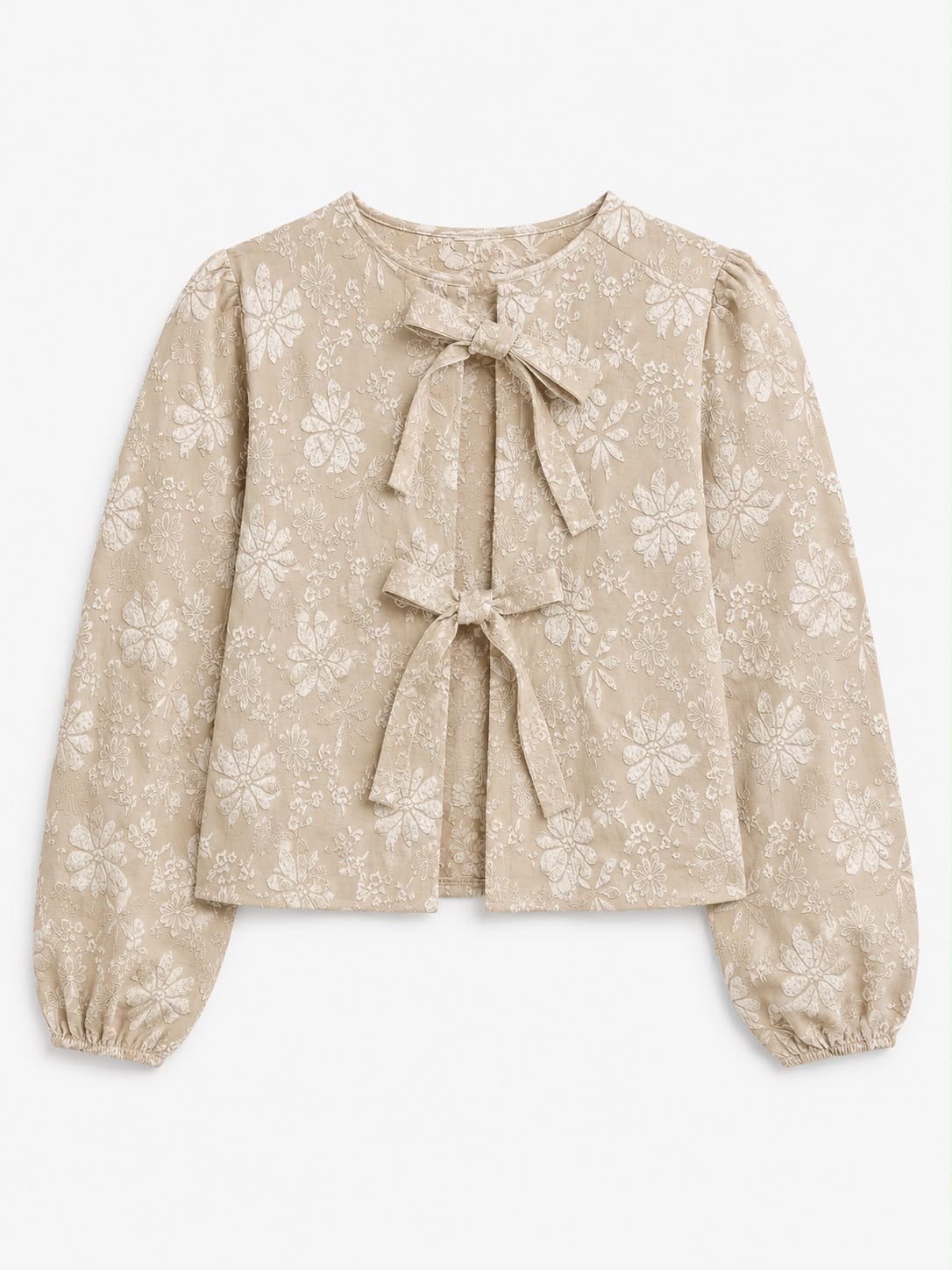 FLORAL JACQUARD BOW BLOUSE