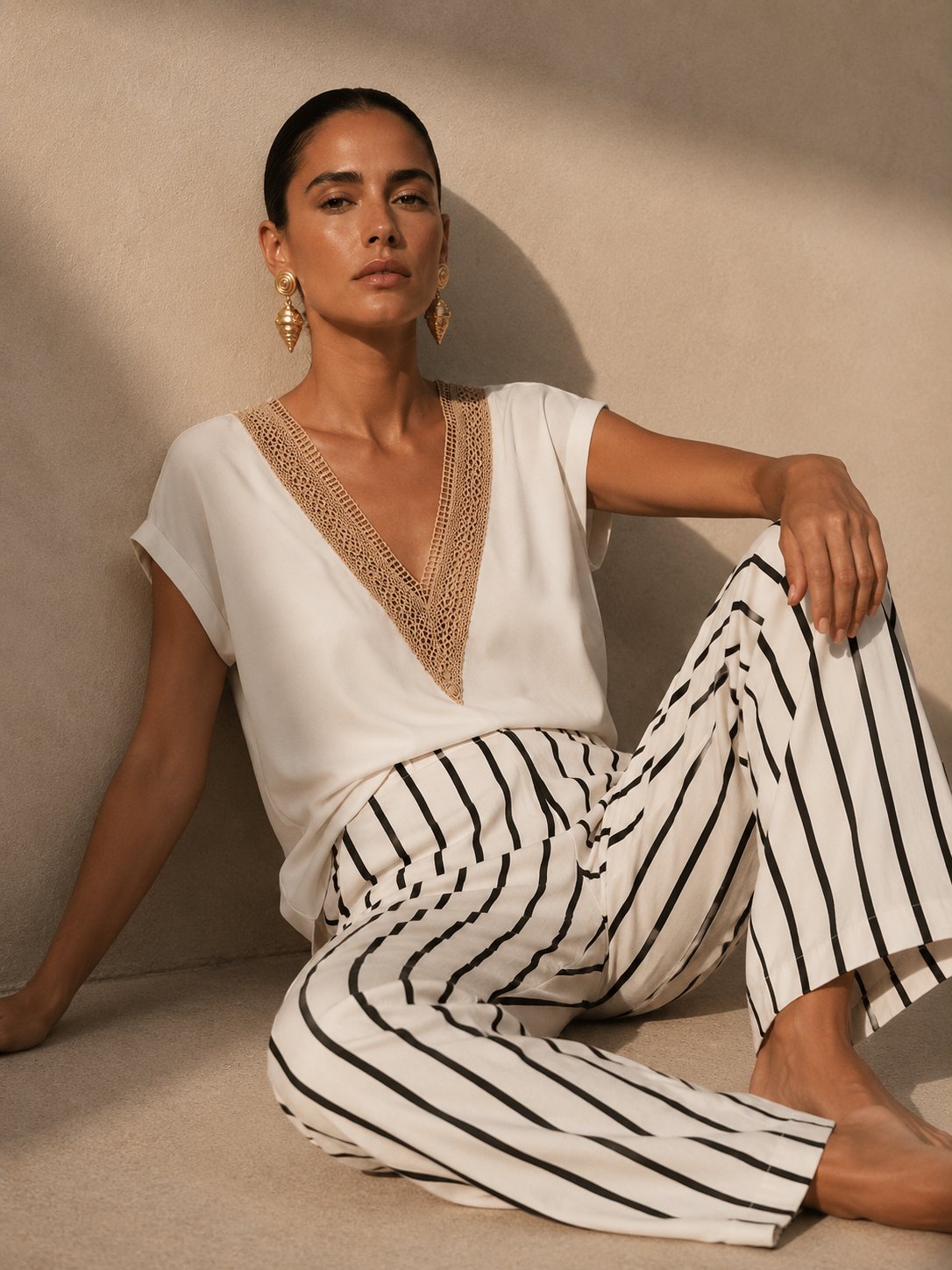 MONACO STRIPE LINEN PANTOLON