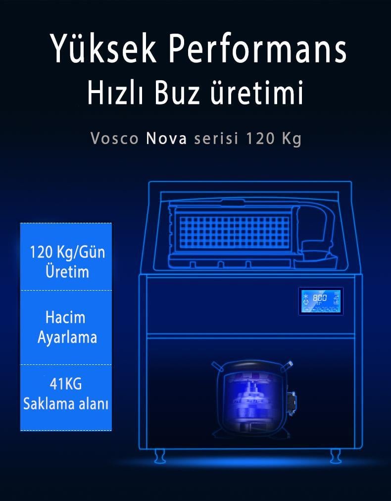 Vosco 120 Kilogram/Gün Kapasiteli Aura Seri Tezgahaltı Buz Makinesi VSCB-120C