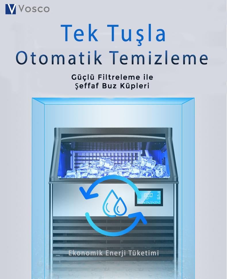 Vosco 120 Kilogram/Gün Kapasiteli Aura Seri Tezgahaltı Buz Makinesi VSCB-120C