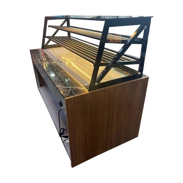 Ydg Vitrin Tip Börek Teşhir Tezgahı, Isıtmalı, Ahşap Dekor, 200x90x140 cm