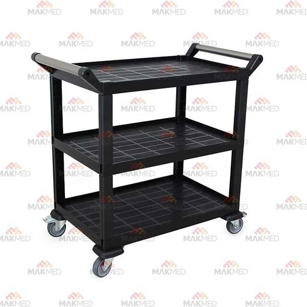Makmed MMFK001 Plastik Servis Arabası, 3 Katlı, Açık Model, Siyah