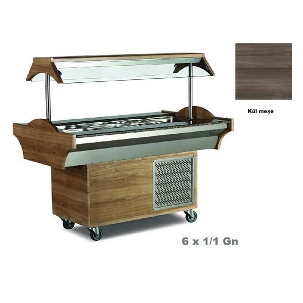 Empero EMP.SB.06.K Soğutmalı Salad Bar, Kül Meşe Model, 6x1/1 Gn, 210x89 cm