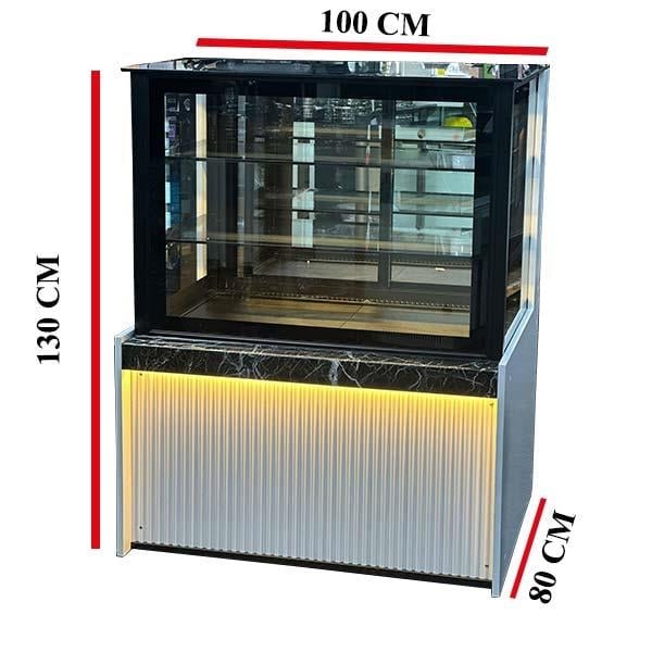 YDG Vitrin Tipi Pasta Dolabı, Beyaz Ahşap Dekor, Sürgü Cam Kapı, 100x80x130