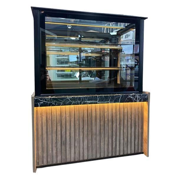 YDG Vitrin Tipi Pasta Dolabı, Ahşap Dekor, Sürgü Cam Kapı, 100x80x130