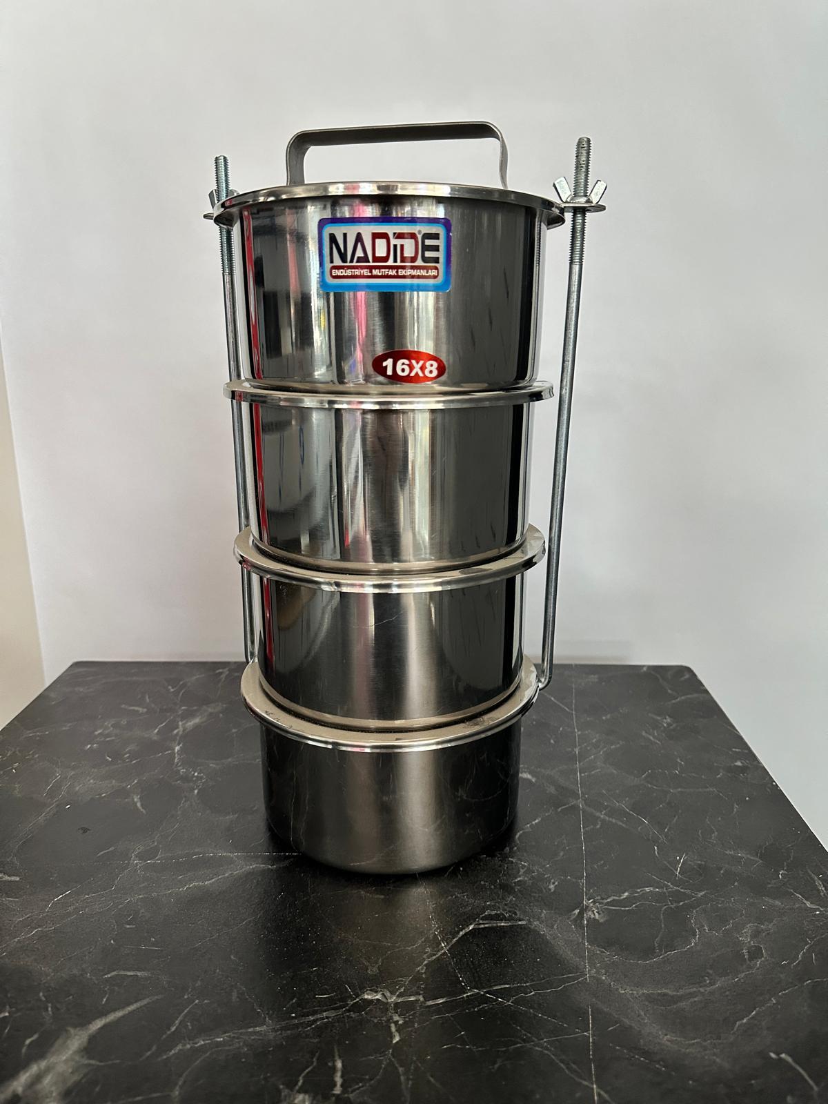 Nadide Çelik Sefertası 304 Kalite Paslanmaz, 24x14 4 Katlı, 14 Kişilik