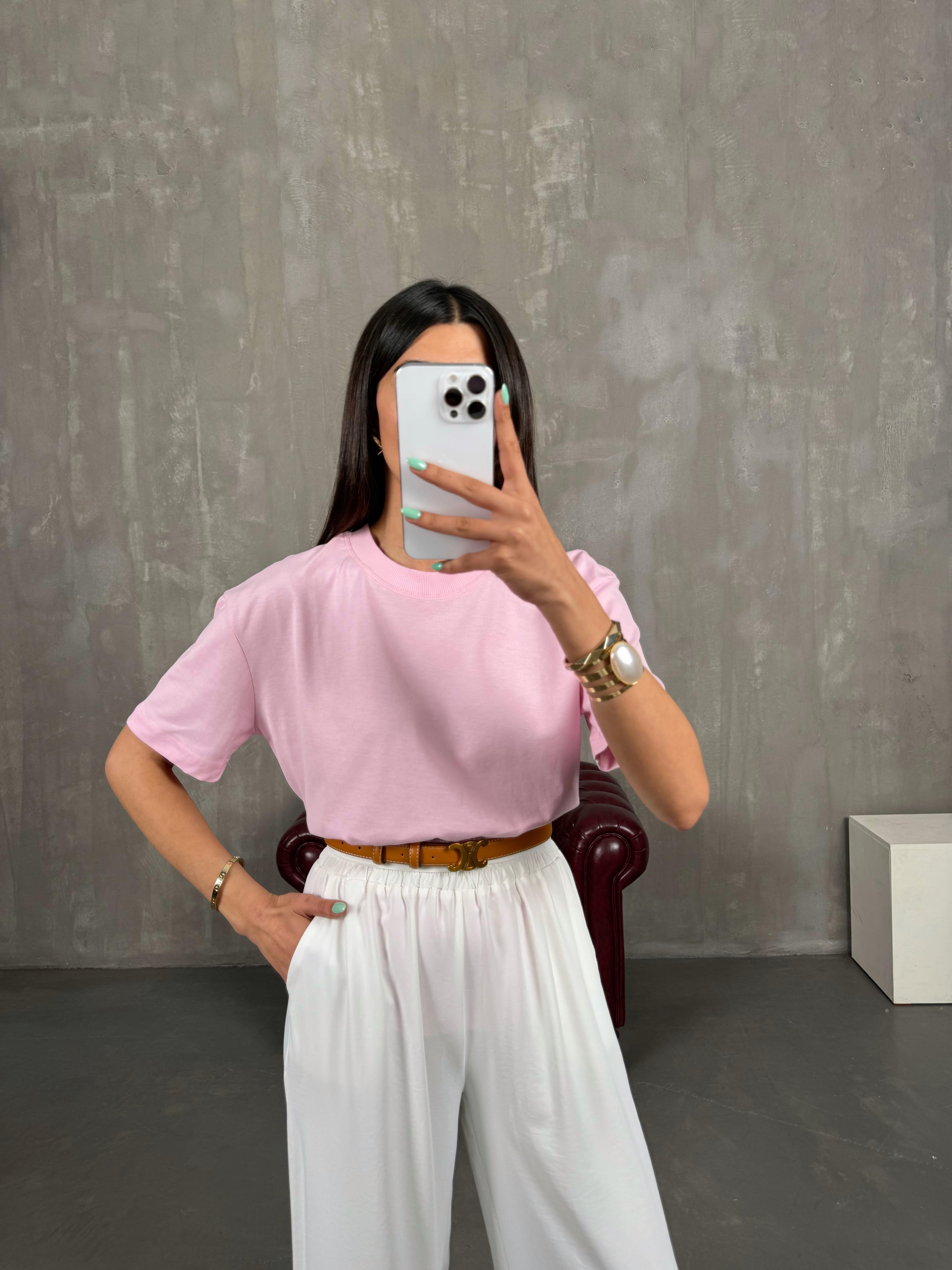 Pembe Bisiklet Yaka Tshirt Gaus00250GausTSHIRTGU1001582