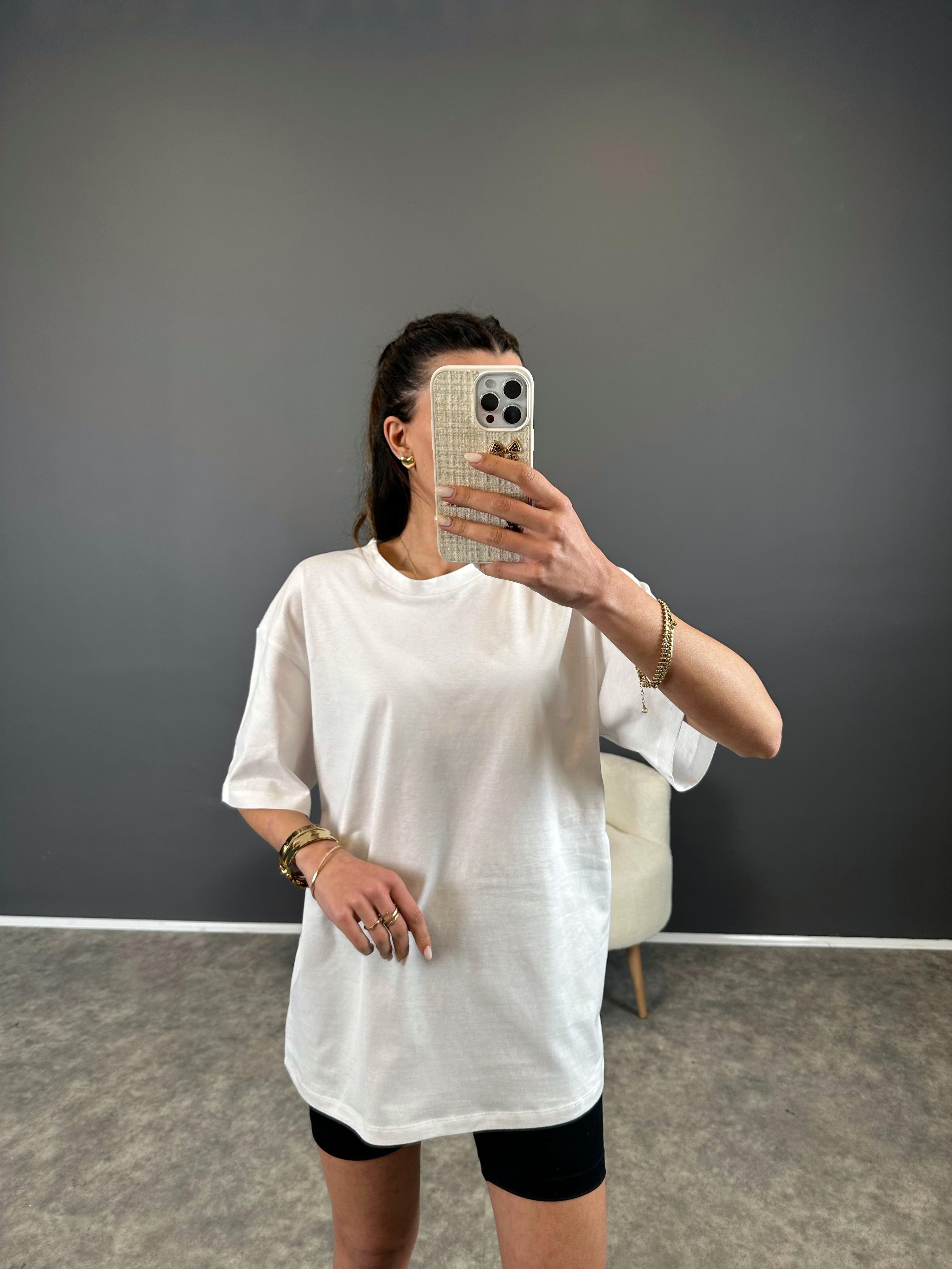 Beyaz Bisiklet Yaka Basic Tshirt 