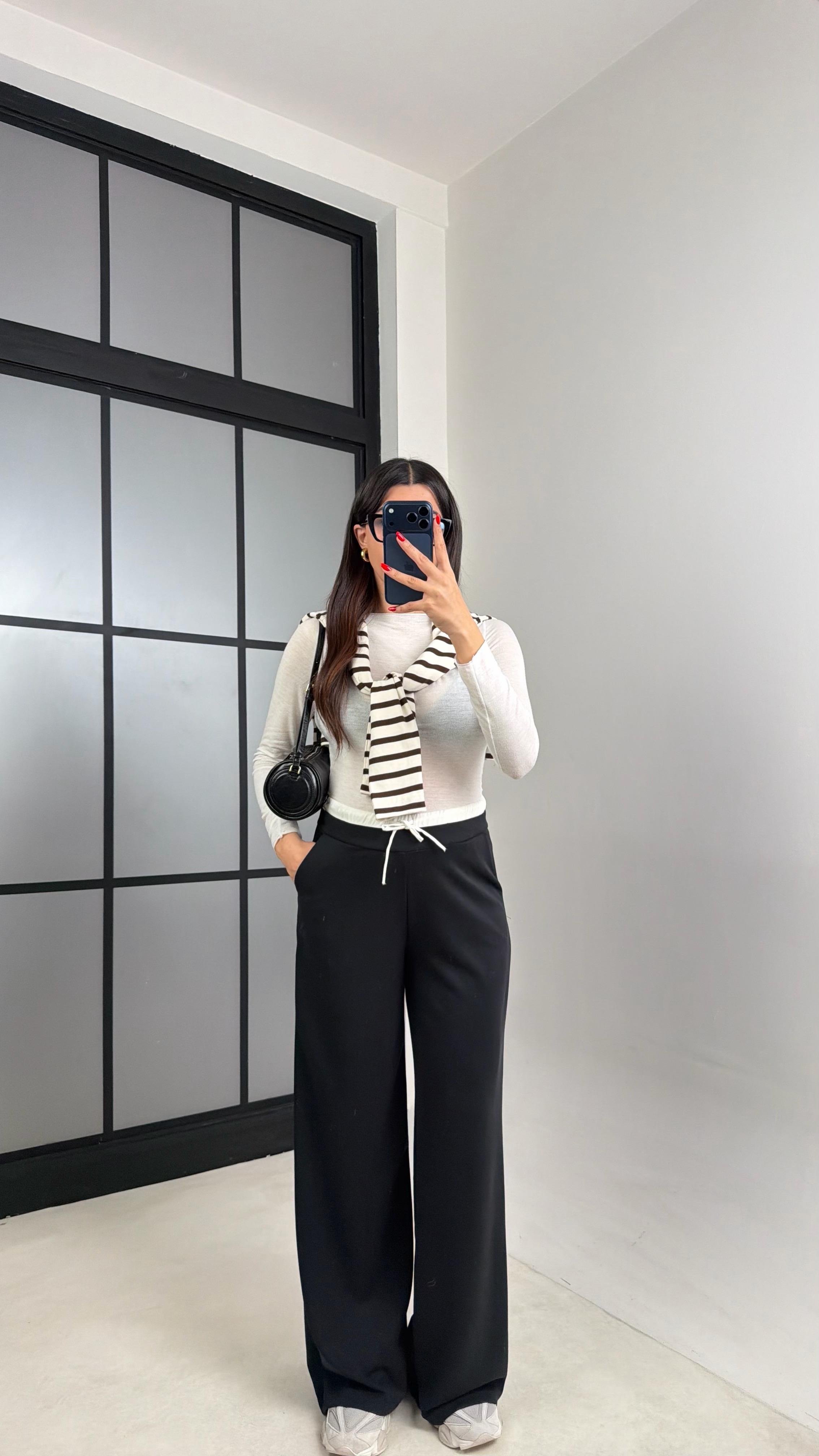 Siyah Beli Lastikli Modal Kumaş Pantolon GAUS-00914GAUSPANTOLONGAUS-00914