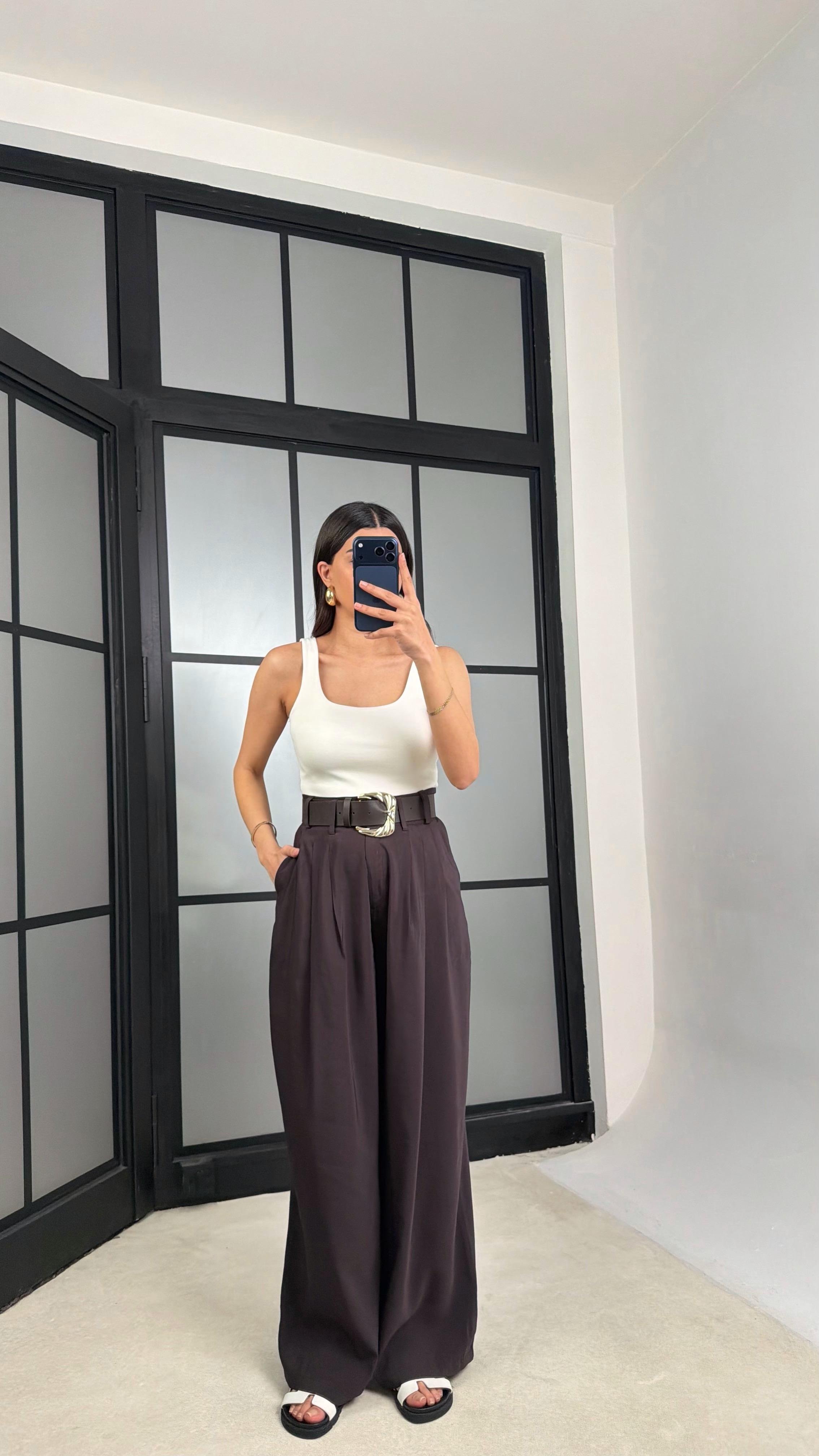 Kahve Kemerli Geniş Paça Pantolon GAUS-01339GAUSPANTOLONGAUS-01339